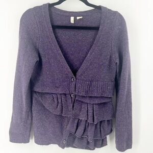 ✅ Moth Cardigan Small Boho Wool Long Sleeve Purple V Neck Anthropologie Top